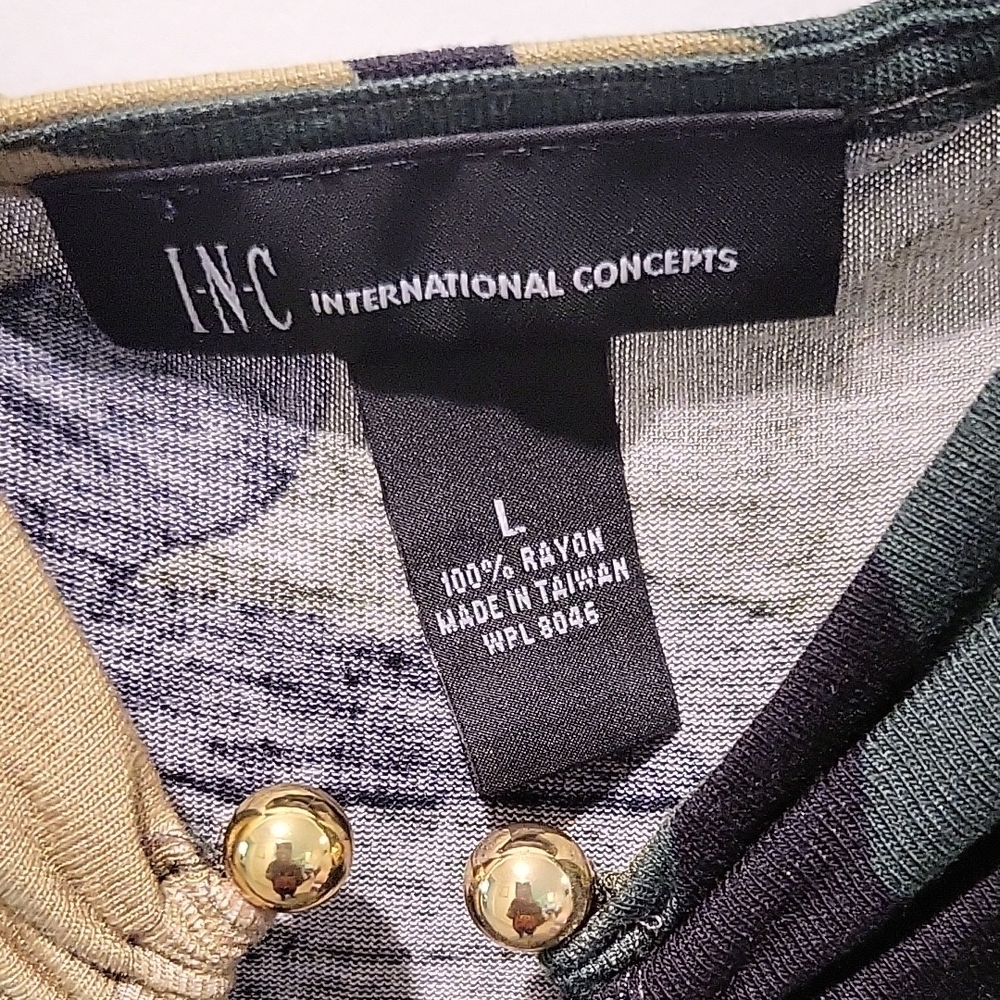INC International Concepts Green and Tan Midi Dress - Picture 2 of 4